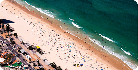 Aerial view of a turquoise beach and coastline